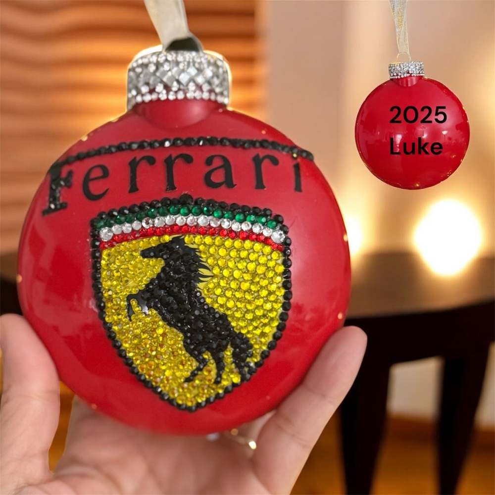 Christmas Ornament, Ferrari Red Holiday Ornament, Car Enthusiasts, Handmade Gift